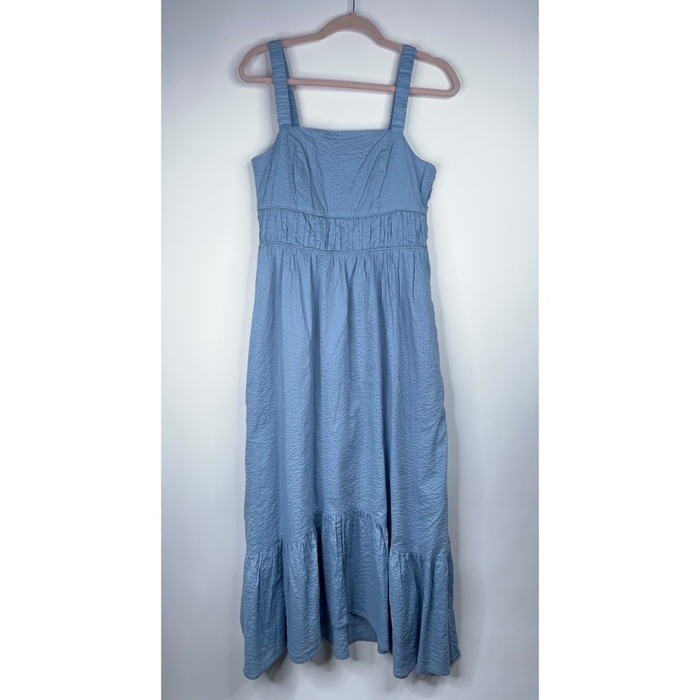 AYR The Happy Hour Dress Blue Cloud Cotton Tiered Midi Classic Coastal Large